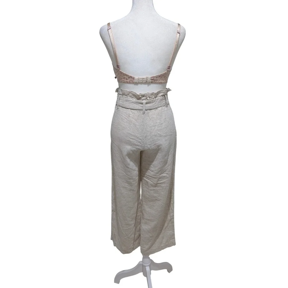 Banana‎ Republic Petite 00 Linen Blend Wide Leg Paperbag Pants Flax Beige Summer